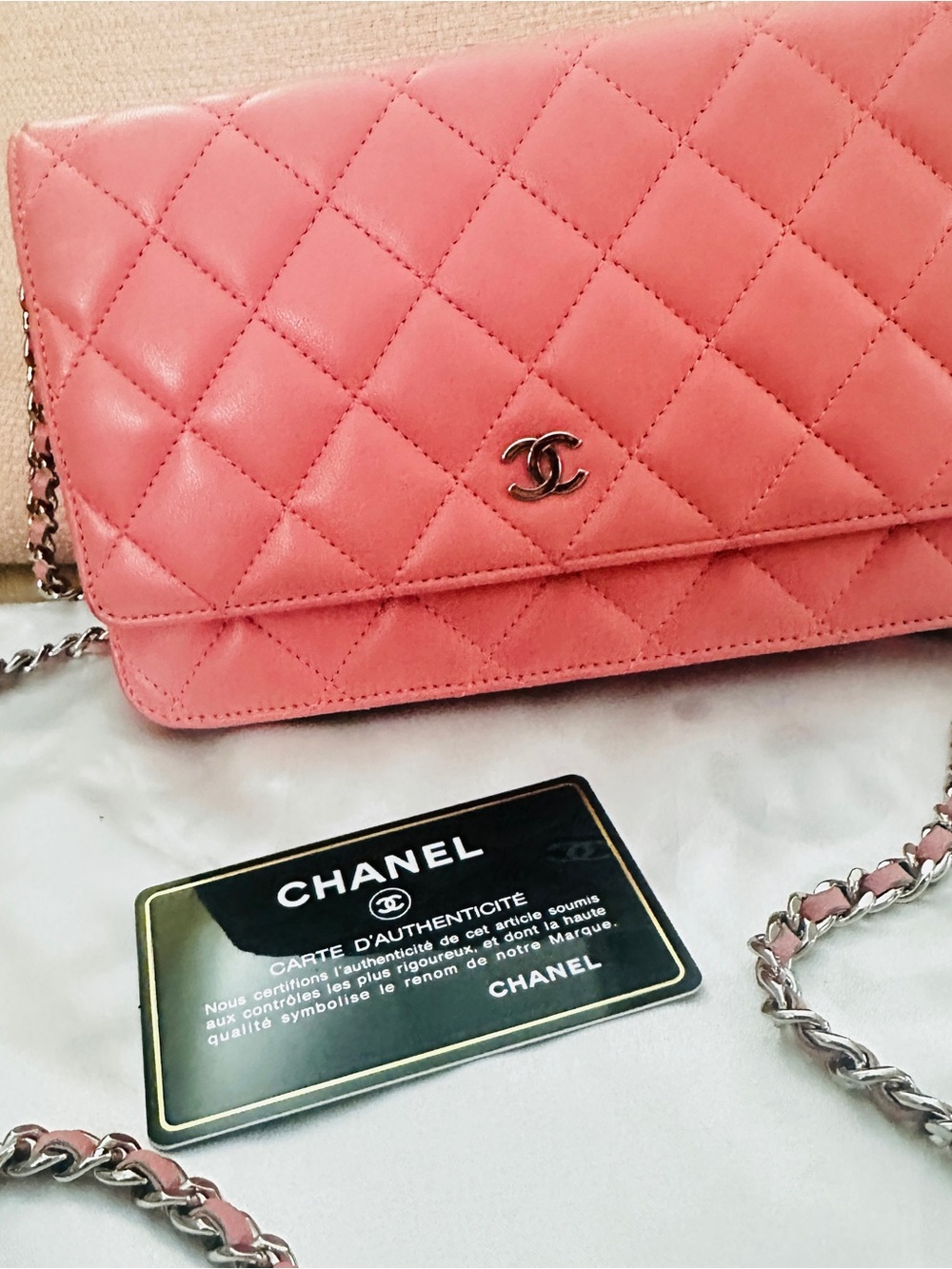 CHANEL Pink Quilted Leather Crossbody Wallet - Picture 6 of 16